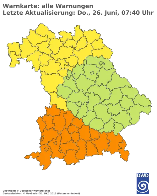 Aktuelle Wetterwarnungen für  Pfaffenhofen a.d.Ilm