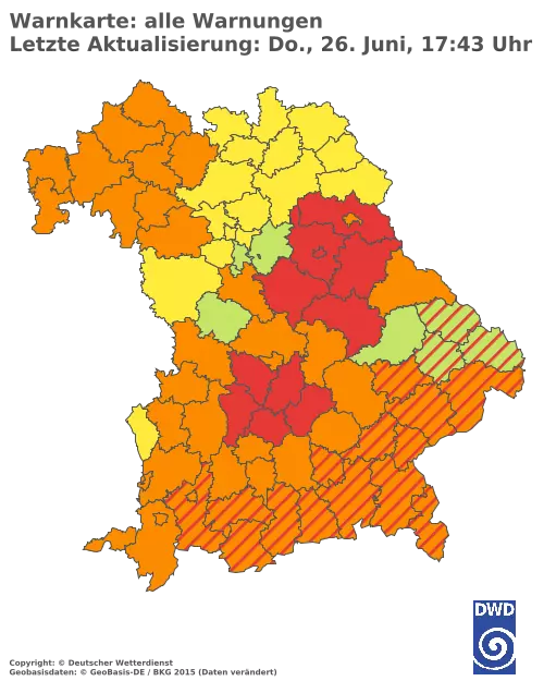 Aktuelle Wetterwarnungen für  Pfaffenhofen a.d.Ilm