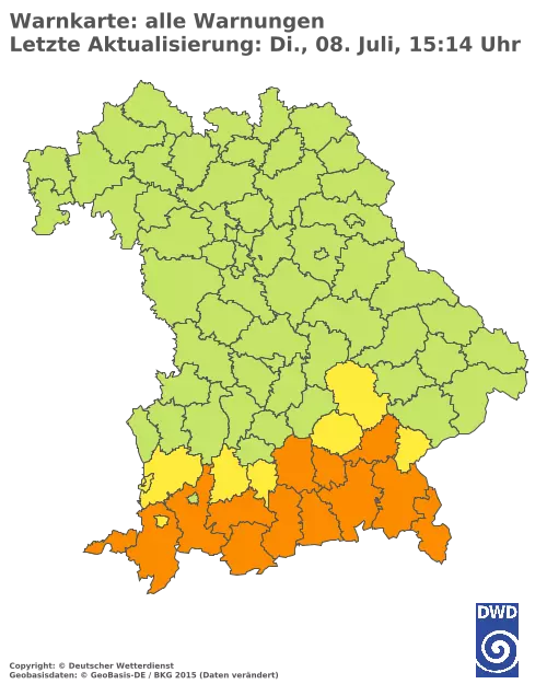 Aktuelle Wetterwarnungen für  Pfaffenhofen a.d.Ilm