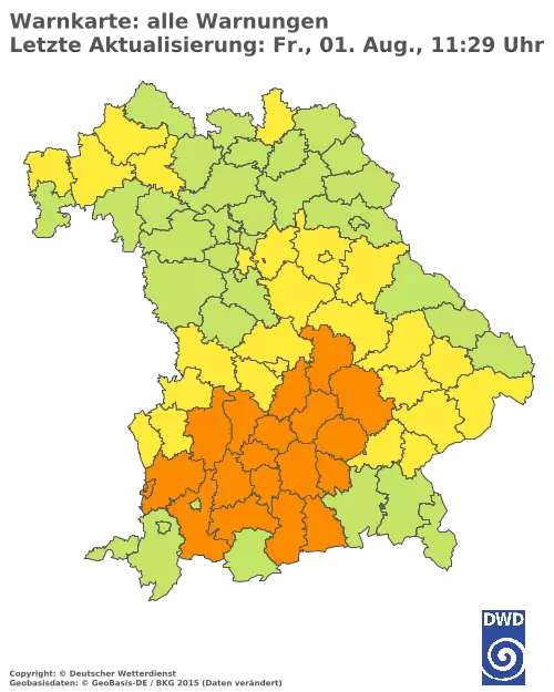 Aktuelle Wetterwarnungen für  Pfaffenhofen a.d.Ilm