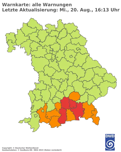 Aktuelle Wetterwarnungen für  Pfaffenhofen a.d.Ilm