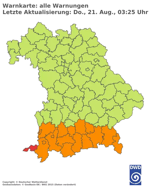 Aktuelle Wetterwarnungen für  Pfaffenhofen a.d.Ilm