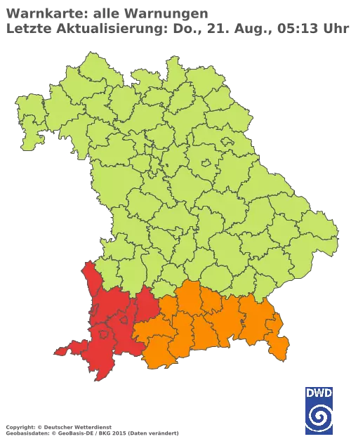 Aktuelle Wetterwarnungen für  Pfaffenhofen a.d.Ilm