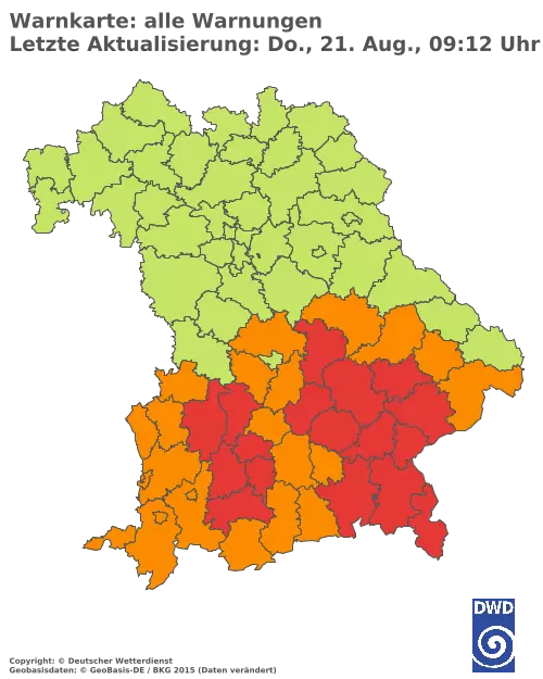 Aktuelle Wetterwarnungen für  Pfaffenhofen a.d.Ilm