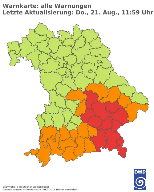 Aktuelle Wetterwarnungen für  Pfaffenhofen a.d.Ilm