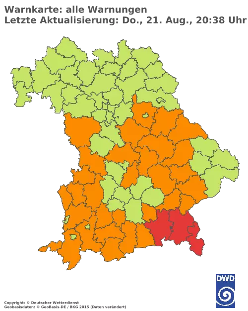 Aktuelle Wetterwarnungen für  Pfaffenhofen a.d.Ilm
