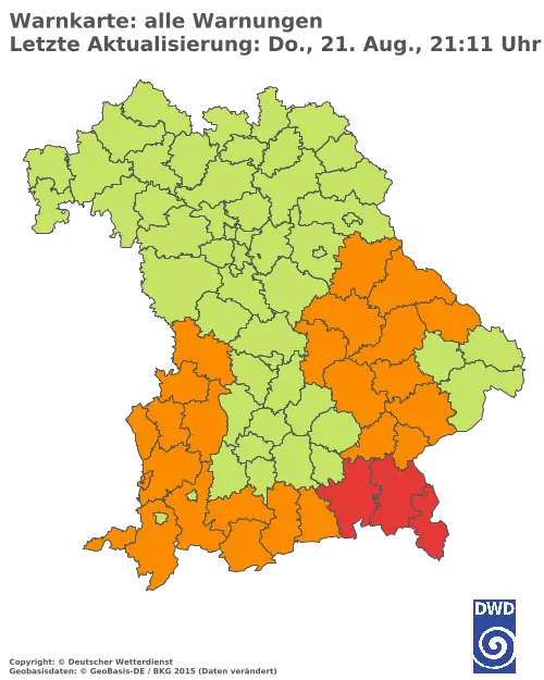 Aktuelle Wetterwarnungen für  Pfaffenhofen a.d.Ilm